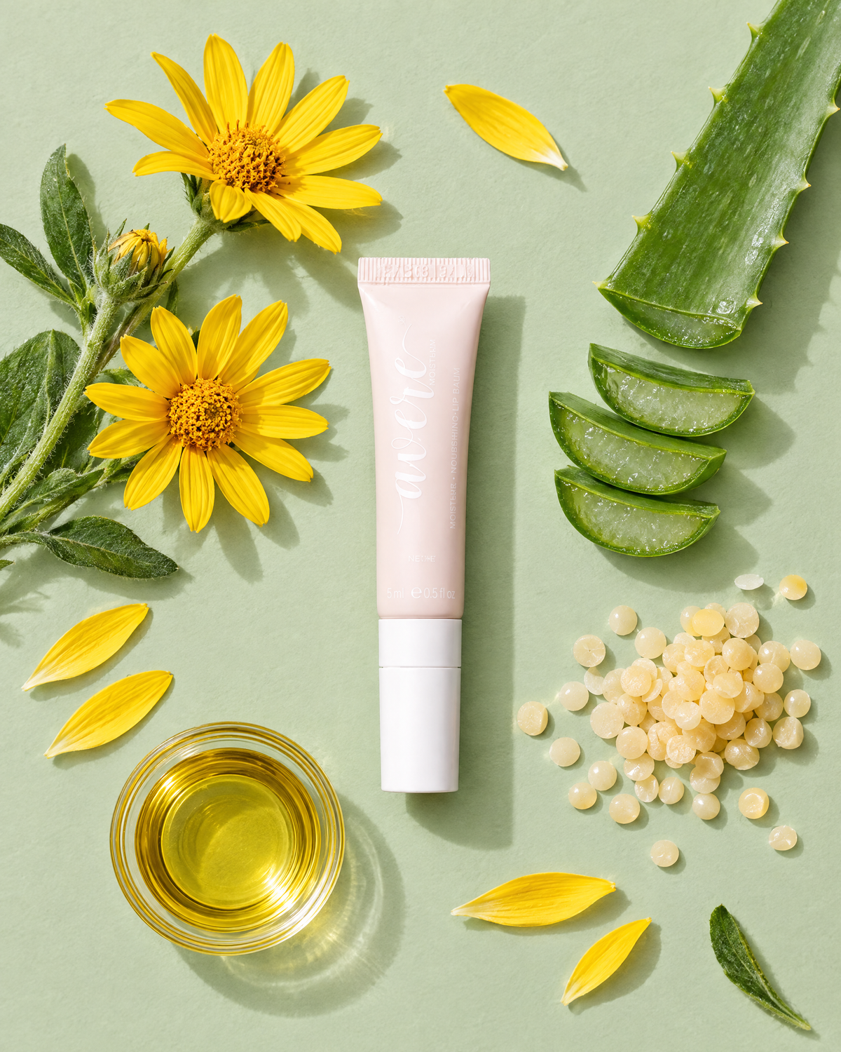 Lip balm with arnica, aloe and candelilla wax (AI-generated lifestyle image)